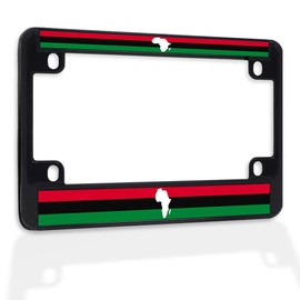 Fastasticdeals Metal Insert Bike License Plate Frame Pan African Flag with Map Weatherproof Motorcycle Accessories Black 4 Holes Solid Insert