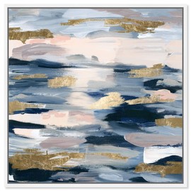 The Oliver Gal Artist Co. Abstract Framed Wall Art Canvas Prints 'Smoke on The Water' Paint Home Décor, 24 in x 24 in, Blue, Pink