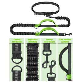 Hand Free Dog Lead, Bungee Dog Leash Heavy Duty Puppy Waist Belt for Medium & Large Pets, Adjustable Running Lead with Dual Padded Handle