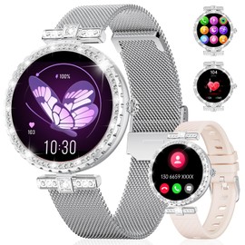 ESFOE Smart Watches for Women,1.19” AMOLED Smart Watch Women Answer Make Calls,IP68 Waterproof Fitness Tracker,Heart Rate Sleep Monitor,100+ Sports Pedometer Watch for Android iOS Phone,Silver Mesh
