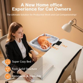 Lilyang Cat Desk Bed – Cat Hammock for Home Office Space Saving, Secure Bed with Super-Sized Clamp & Steel Frame, Supports Up to 40 lbs, 18"x14" Reversible Bed Cover, Removable & Washable