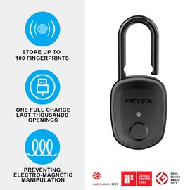 Prezlock Fingerprint Padlock with Key Backup, 2keys, Smart Padlock with Keyless Biometric, Suitable for Outdoor and Heavy Duty, IP65 Waterproof.