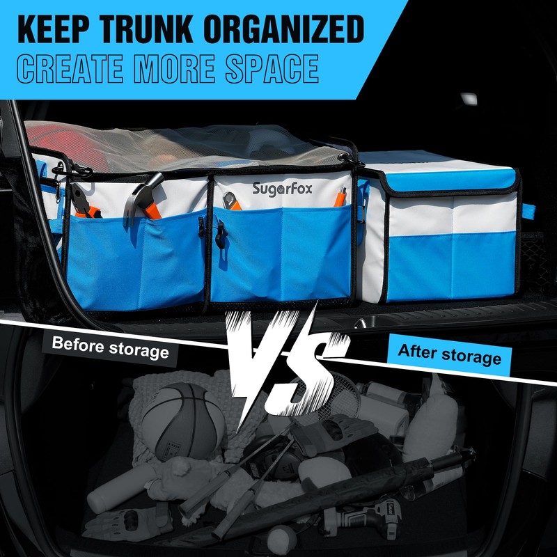 SugarFox Modular (63L+26L) Trunk Organizer for Car/SUV, Heavy-Duty Storage, Soft/Hard