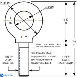 3 Pcs Lifting Shoulder Eye Bolts 7/16"-14 X 1-3/8"