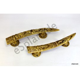 eSplanade - 11" Tusker Style Ganesha Carving Brass Door Handle Pair - Set of 2 | Home Decor | Door Decor | Pair of Brass Door Handles | Pair of Brass Door Pulls
