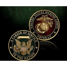 MARINE CORPS VETERAN CAREER OF SERVICE GOLD EGA 1.75" CHALLENGE COIN