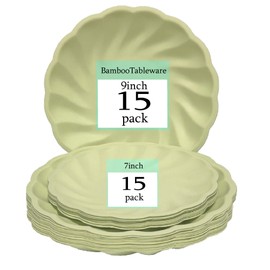 Biodegradable Bamboo Paper Plates 30-Pack, Heavy Duty Disposable Plate 9" & 7" Platters, Eco-Friendly Reusable Non-toxic Recycled Compostable Green Disposables for Lunch, Dinner, Party ﻿ ﻿ ﻿ ﻿ ﻿