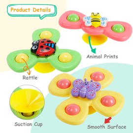 Ainiv Suction Cup Rotating Toy, 6 Pieces Suction Cup Spinner Toys, Finger Hand Spinner, Cartoon Bath Toy, Water Toy, Sensory Toy for Baby, Fidget Toys Gifts for 1-6 Years