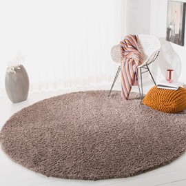 SAFAVIEH August Shag Collection 8'6" Round Taupe AUG900R Solid 1.2-inch Thick Area Rug