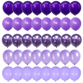 Purple Mixed Balloons, 60 Packs 12 Inch Different Shades Metallic Purple Pearl Purple Macaron Purple Light Purple Balloons for Girl Women Birthday, Wedding, Baby Shower, Princess Decoration