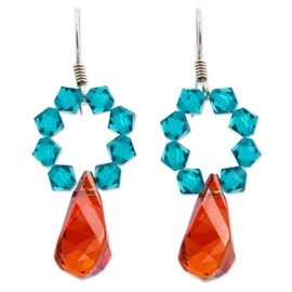 NOVICA Artisan Handmade Crystal Dangle Earrings Swarovsky Red Blue from Mexico [1.8 in L x 0.7 in W x 0.4 in D] ' Sparkling Agave'