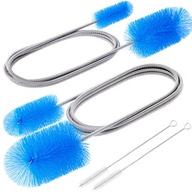 Large Flexible Long Drain Brush Tool, Double Elastic Ended Nylon Cleaner Hose Tube Cleaning Brushes 66" Stainless Steel & 2 Pcs Straw Cleaning Brush for Kitchen, Sink & Long Pipe Cleaning