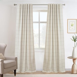 DriftAway 2 Panels 100% Blackout Windowpane Plaid Linen Curtains Double Layer Drapes for Bedroom 96 Inches Long Farmhouse Thermal Insulated 3.25 Inch Rod Pocket Back Tab for Living Room Taupe