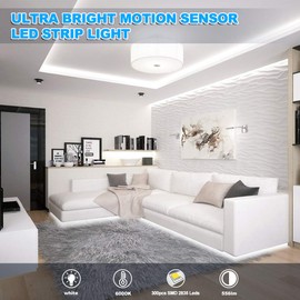 Motion Activated LED Strip Lights, 16.4ft LED Light Strip with Day or Night 2 Lighting Modes, 3 Timing Off Modes, Bright White 12v Plug-in LED Rope Lights for Under Cabinet, Kitchen, Stair, Bed, Room