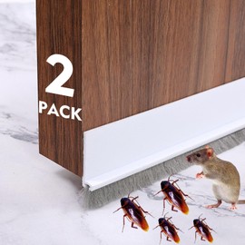 2 Pack Under Door Draft Stoppers with Brush, Door Soundproofing Strip Reduce Noise, Dust-Proof/Weather Stripping with Self Adhesive, Under Door Deal - White
