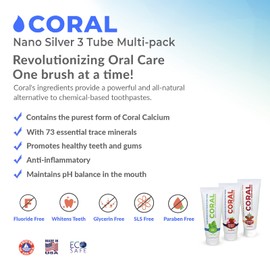 Coral Nano Silver Flavor Bundle Bubble Berry, Mint Toothpaste, Cinnamon Tea Tree, Natural Fluoride Free Teeth Whitening Toothpaste, Coral Calcium Nano Silver Infused SLS Free 3 Pack 4 Ounces