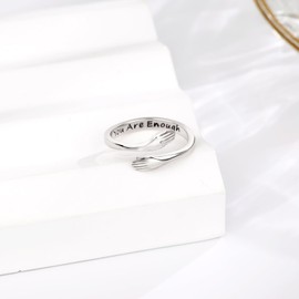 INFUSEU Sterling Silver Hug Rings for Women Daughter Granddaughter You Are Enough Jewelry Cute Hope Gifts， Adjustable size