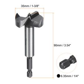 sourcing map Forstner Drill Bit 1-3/8"(35mm) Carbon Steel Single Tooth Flat Wing Wood Drilling Forstner Bit Hinge Cutter with 1/4" Hex Shank for Hardwood Softwood Plywood Woodworking