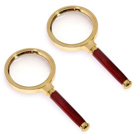 Magnifying Glass 6X + 8X Magnification Magnifier Handheld Magnifier for Science, Reading Book, Inspection.Pack of 2 (Gold)