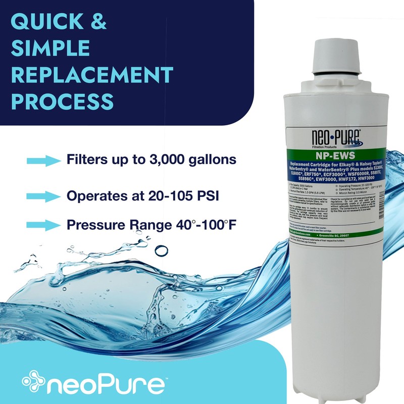 Neo-Pure NP-EWS Compatible Replacement Water Filter for Elkay 51299C, 51300C,