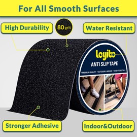Leyibo Anti Slip Tape, 6 Inch x 16 Ft Grip Tape for Stairs Outdoor/Indoor, Waterproof Non Skid Roll for Stair Treads Non Slip, High Traction Friction Abrasive Adhesive Stair Steps - Black