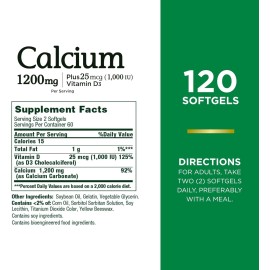 Nature's Bounty Calcium Carbonate & Vitamin D, 1200mg & 1000IU...