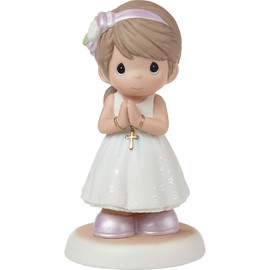 Precious Moments Communion Figurine, Blessings On Your First Communion, Brunette Hair Girl, Religious Keepsake for Catholic and Christian Faith