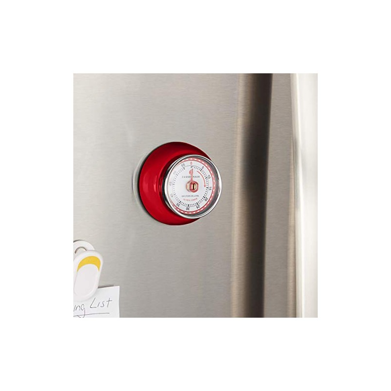 Zassenhaus Magnetic Retro Kitchen Timer, Classic Mechanical Cooking Timer (Red),