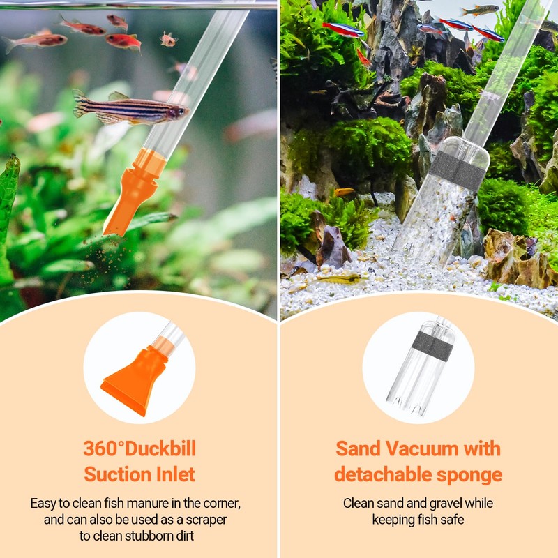 132GPH Manual Aquarium Gravel Cleaner, Fish Tank Siphon Vacuum Cleaner