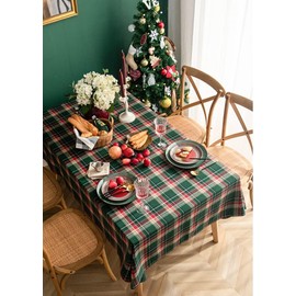 Rectangular Tablecloth, Buffalo Plaid Tablecloth, Checked Tablecloth for Kitchen, Camping, Table Decoration for Outdoor Christmas Parties (140 x 210 cm, Black Red)