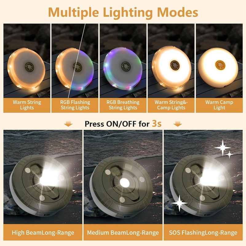 Camping Lights String,4 in 1 Upgraded Outdoor String Lights with