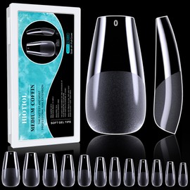 HIOTIOL Medium Coffin Nail Tips, 552pcs Pre-Shape Fake Nails Half Matte Full Cover Acrylic Gel Nail Tips Clear Medium Coffin Press On Nails Home DIY Extension 12 Sizes