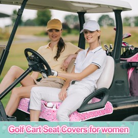 Datanly 2 Pack Golf Cart Seat Covers for Women Universal Golf Cart Seat Towel Blanket with 2 Large Front Pockets & Nonskid Bottom Golf Accessories for Women Golf 2 Person Seats Club Car