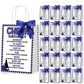 AmazingSpark 20 Pcs Cheerleading Goodie Bags with Handle Cheer Survival Kit Bags Cheerleader Accessories with Blue Ribbon Bow for Team Cheerleaders Cheer Party Favor