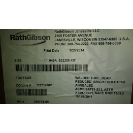 RathGibson 2205 Stainless Steel Welded Tube, 22-23% Chromium, 1" OD x 0.049" Wall x 60"