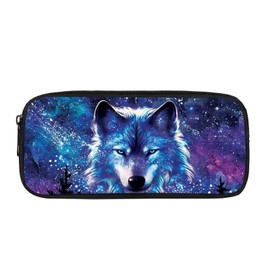 chaqlin Large Capacity Pencil Case for School Office Students Pencil Case, Purple Animal Wolf, Coin pocket
