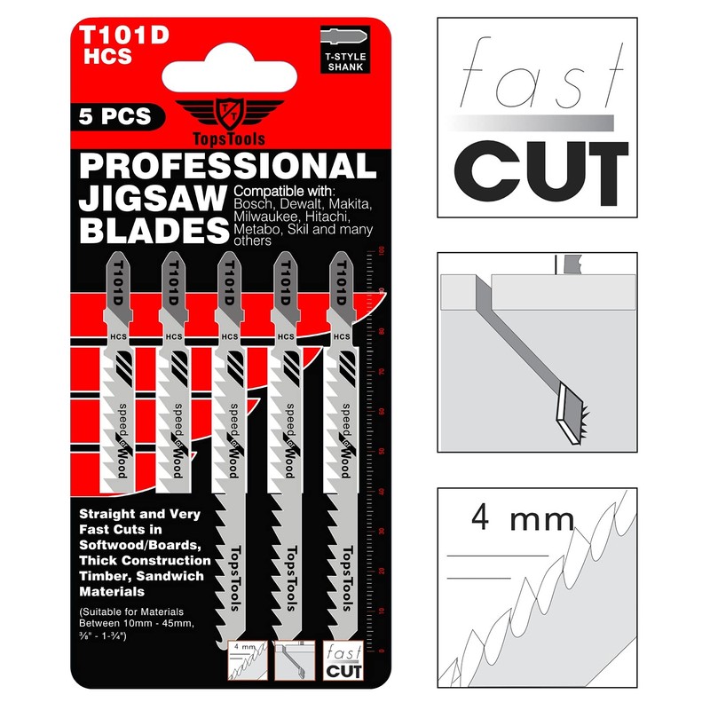 15 x TopsTools T101D 100mm Jigsqw Blades Designed for Clean