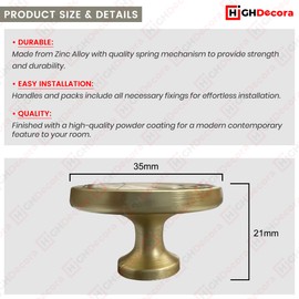 highdecora Round Cabinet Door Knobs and Handles, Single Hole Cupboard Drawer Pulls, Small Knobs with Screws for Wardrobe, Doors, Drawers, Diameter 35mm, Height 21mm, Pack of 6 (Gold Brushed)
