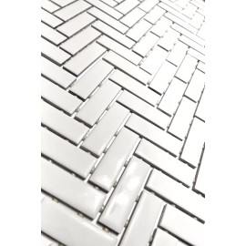 SquarefeetDepot 1x3 White Shiny Herringbone Ceramic Mosaic Dot Mount Wall Floor Tile (BOX OF 5)