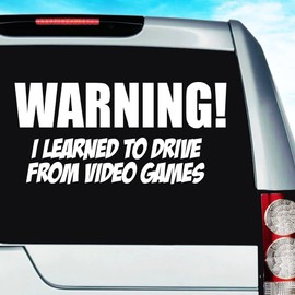 20" Decal Warning! I Learned to Drive from Video Games Funny Car Decal Sticker | Multiple Sizes/Colors - Pink