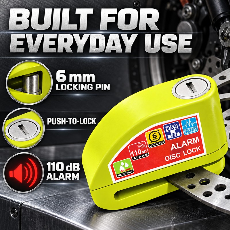 Motorcycle Disc Brake Alarm Lock for Theft Deterrence – 110dB
