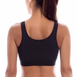 SYROKAN Women's Sports Bra High Impact Front Fastening Zipper Wireless Post Surgery Support Workout Bra Black 32E
