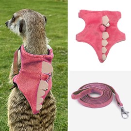 MANON ROSA Ferret Harness and Leash Set Small Animal Clothes Dinosaur Shaped Walking Vest for Baby Rabbit Guinea Pig Bunny Puppy Mouse Pets Teacup Chihuahua (Pink)
