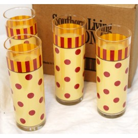 Southern Living Gail Pittman Siena Tumblers Set of 4 Yellow Red Stripe Dot 40485