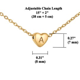 Tapp Collections Tiny Initial Heart Necklace - 18K Gold Plated Letter Heart Pendant Necklace for Women - Letter T