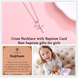 ACOGVN Baptism Gifts for Girls, Corss Necklace Baptism Decorations for Girls with Baptism Card for Girls Kids Daughter Granddaughter Niece Godchild