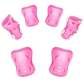 Knee Pads for Kids Protective Gear Set - Knee Pads, Elbow Pads, and Wrist Guards for Girls Boys Skating Skateboard Scooter, Bike, Cycling, Rollerblading, BMX (Pink)