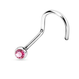 PiercedOff Implant Grade Titanium Nose Screw with Pink CZ Gem - Thickness 18GA (1mm) / Length 6mm / Gem Size 2mm