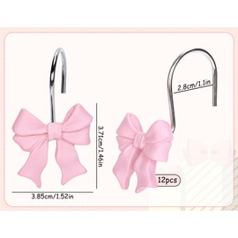 Whaline 12Pcs Pink Bow Shower Curtain Hooks Cute Coquette Bow Curtain Rings Decorative Resin Curtain Hanger Hooks for Living Room Bedroom Bathroom Decor