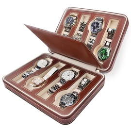 8 Slot Watch Box Faux Leather Storage Valet Premium Watch Storage Display Case for Men